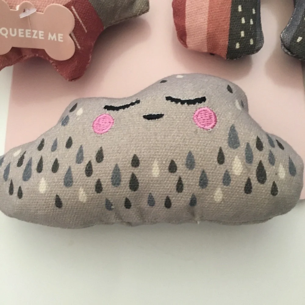 Dog Toys 3 Plush for Small Dogs Squeakers “Rain or Shine” Sun Cloud Rainbow Set